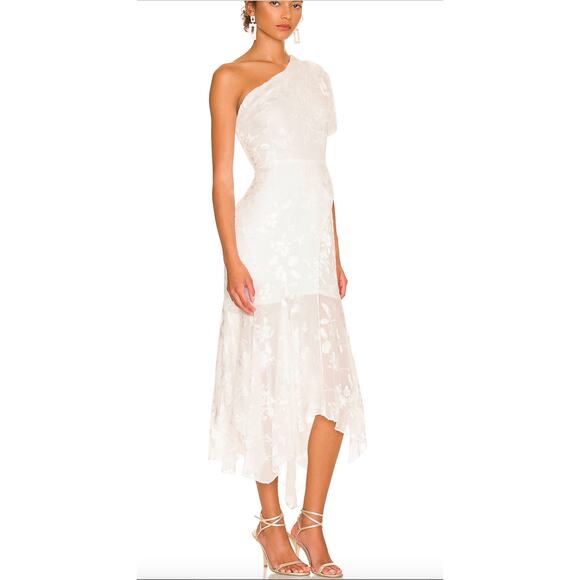 NWT ASTR the Label Santorini Midi Dress in White One Shoulder Flowy Chiffon sz M - Picture 2 of 10